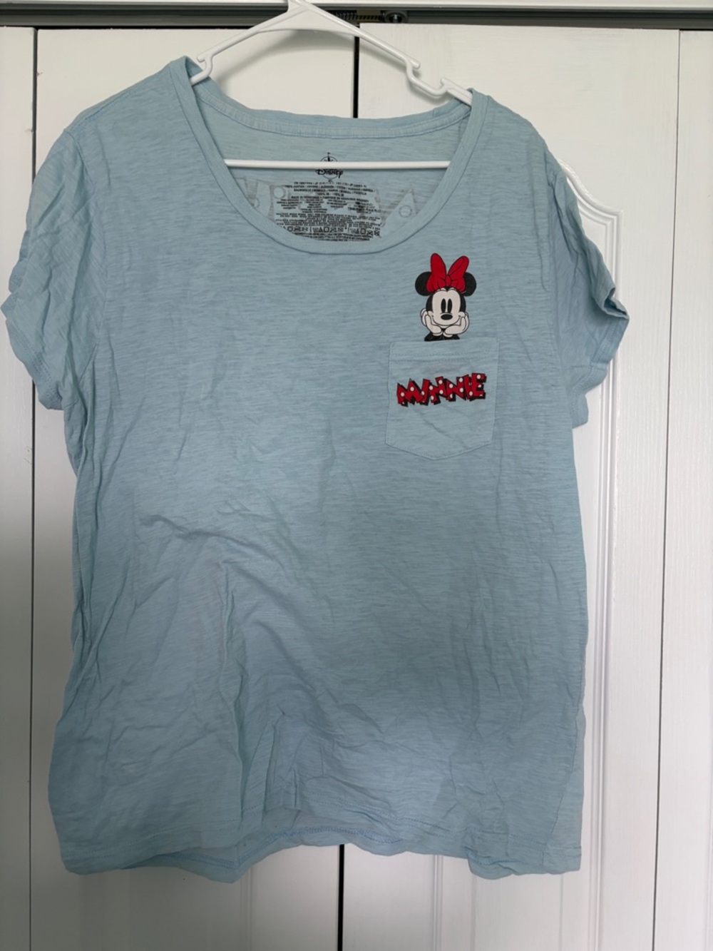 Disney Pale Blue Minnie Mouse Pocket Tee with Red Accents